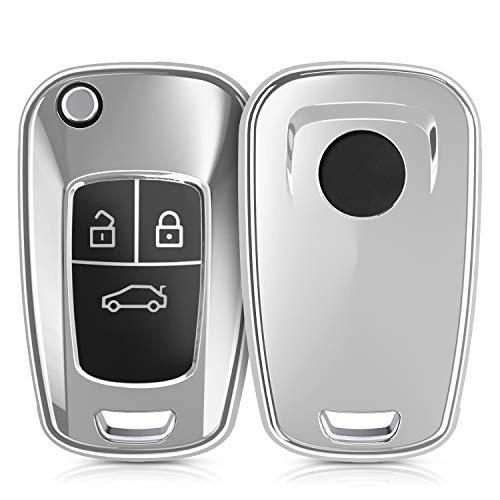 kwmobile Funda para Mando Compatible con Opel Llave de Coche Plegable de 3 Botones - Funda TPU Llave con Botones de Llave de Auto - Plateado Brillante kwmobile Funda para Mando Compatible con Opel Llave de Coche Plegable de 3 Botones - Funda TPU Llave con Botones de Llave de Auto - Plateado Brillante
