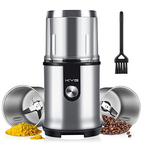 KYG Molinillo de café eléctrico para uso seco/ húmedo con 2 vasos extraible Molinillo para especias semillas pimientas albahacas ajos aguacate cuchillas de acero inoxidable, 300W KYG Molinillo de café eléctrico para uso seco/ húmedo con 2 vasos extraible Molinillo para especias semillas pimientas albahacas ajos aguacate cuchillas de acero inoxidable, 300W