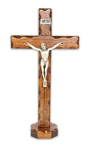 La Balestra Crucifijo de madera – Cristo plateado 999 – Base de apoyo – Fabricado en Umbria – Italia – (18,7 x 9,50 x 3 cm)