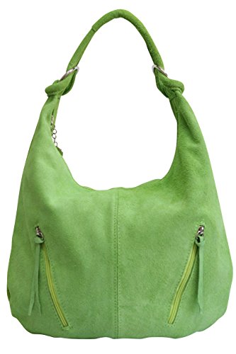 La bolsa de asas de cuero de las mujeres Bolso de gamuza Bolso de hombro Bolso de compartimiento Shopper grande WL822 (verde manzana)