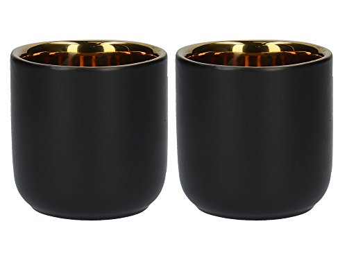La Cafetière Edited Ceramic Aislamiento Térmico 110 ml - Negro Mate / Oro (Juego de 2), cerámica, Negro mate y dorado., 7 x 7 x 7 cm