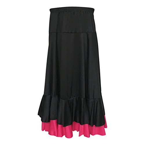 La Señorita Falda Flamenco Sévillane con 2 Volantes niña Negro Rosa (Talla 6-5/6 año)