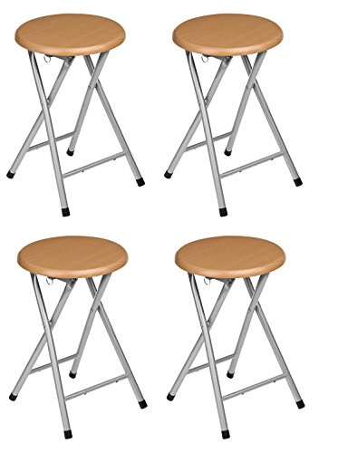 La Silla Española - Pack 4 Taburetes plegables fabricados en aluminio con asiento terminado en madera. Medidas 45x30x30, 4 unidades La Silla Española - Pack 4 Taburetes plegables fabricados en aluminio con asiento terminado en madera. Medidas 45x30x30, 4 unidades