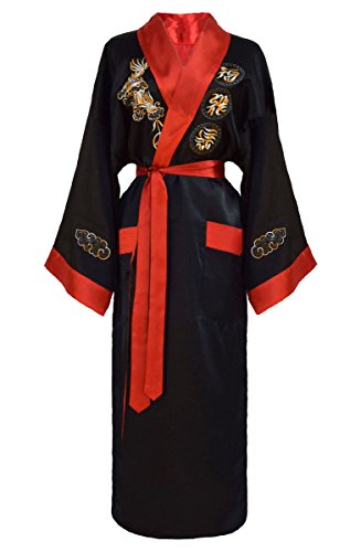 Laciteinterdite Kimono japonés Mujer Negro y Rojo Bata Reversible tamaño S