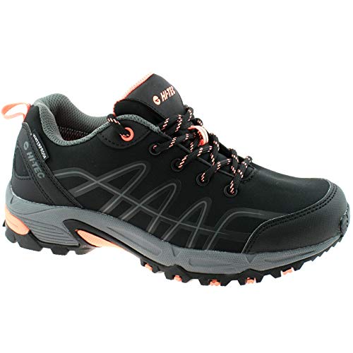 Ladies HI-TEC Corvus Low Waterproof Multi Sport Walking Shoes Black/Coral UK4 EU 37