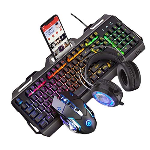 LaLa POP Teclado Y Ratón con Cable Resplandor Headset Set Metal Mecánica Silenciosa Luz De Fondo Ministerio del Interior Esports Juego (Color : Black)