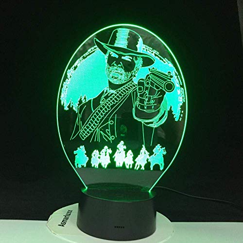 Lámpara de ilusión 3D Luz de noche Led Red Dead Redemption Decoración de dormitorio USB para regalo de Navidad Decoración Lámpara de mesa