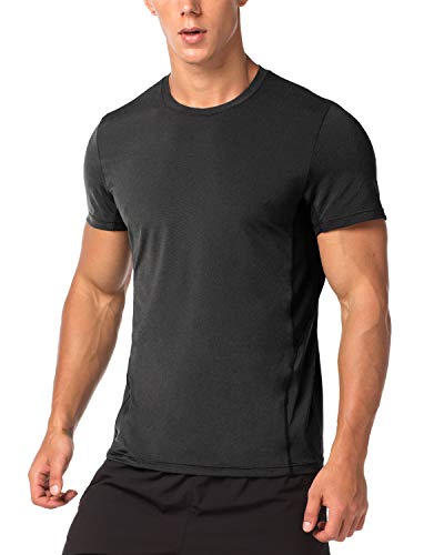 LAPASA Camiseta Deportiva Hombre de Manga Corta Transpirable y Secado Rápido con Microperforación en los Costados M15 (M (Largo 70, H-H 41,5, Pecho 96-102 cm), Negro Especial)