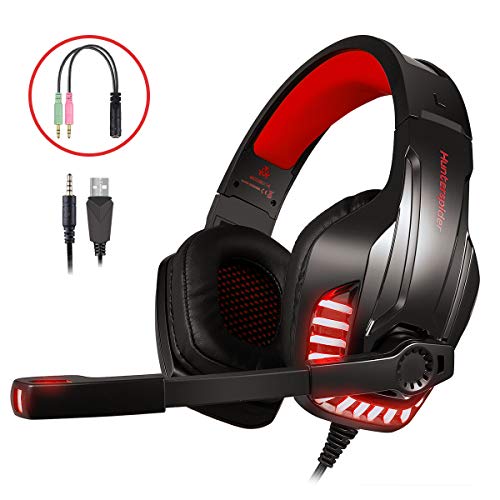 LATEC Auriculares Gaming, Cascos Gaming Microfono para PS4 Xbox One S, PC, Computadora Portátil Sonido Envolvente Estéreo Cancelación de Ruido en los Auriculares con Memoria Suave, luz LED LATEC Auriculares Gaming, Cascos Gaming Microfono para PS4 Xbox One S, PC, Computadora Portátil Sonido Envolvente Estéreo Cancelación de Ruido en los Auriculares con Memoria Suave, luz LED