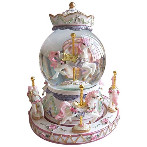 LCM Caja de música Carrusel de Lujo Bola de Cristal Muñeca Miniatura Casa de muñecas Juguete con Castillo en la melodía del Cielo cumpleaños (Color : White)