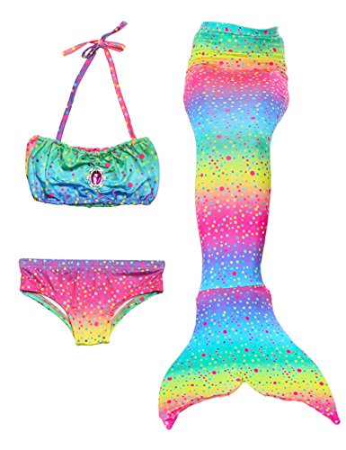Le SSara Las muchachas cosplay traje de baño sirena Shell traje de baño 3pcs bikini conjuntos (120, D-rainbow)