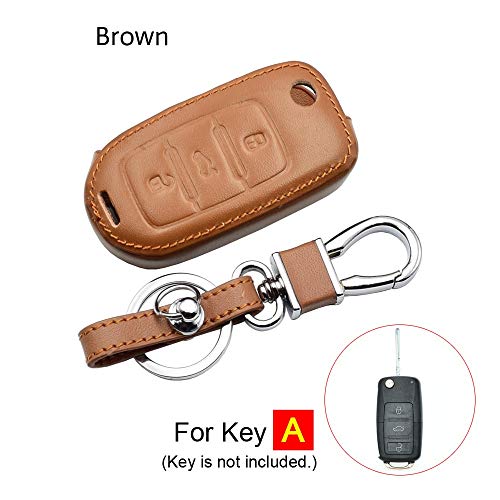Leather Car Key Case For VW Volkswagen Polo Golf Passat Beetle Caddy T5 Up EOS Tiguan Skoda A5 Seat Leon Altea Flip Remote Cover ABrown