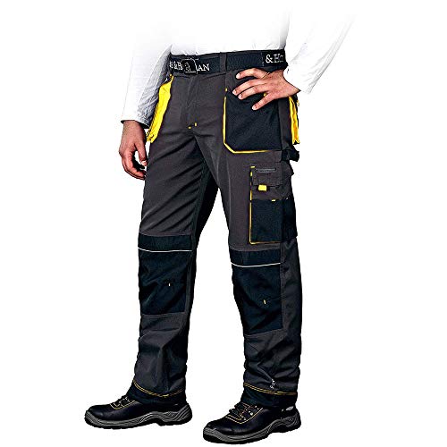 Leber&Hollman Pantalones de Trabajo para Hombres Pantalones de Seguridad para Hombres - con Bolsillos para Rodilleras - Pantalones con Cintura - Ropa de Trabajo - Negro/Amarillo - Tamaño: 58