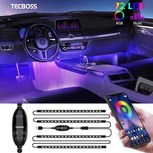 LED Coche Interior, Tecboss Tiras LED Coche, Luces Interior Coche, LED Iluminación Interior del Coche con APP, Multi Color Música de Iluminación de Coches con USB, DC 12V