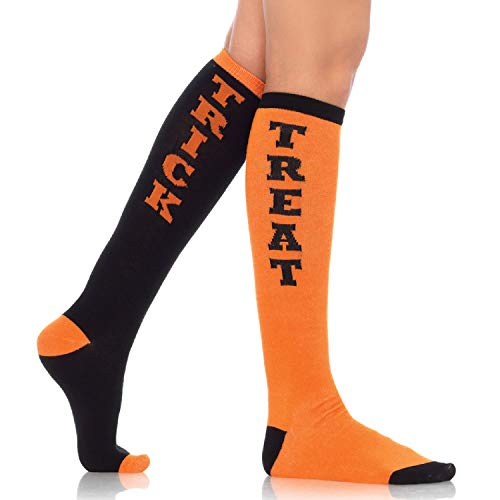 Leg Avenue, 5605, talla 6 A 12 negro/naranja truco o tratar de rodilla calcetines con puño elástico