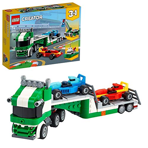 LEGO 31113 Creator 3en1 Transporte de Coches de Carreras Set de Construcción con Camión de Juguete con Remolque, Grúa y Remolcador