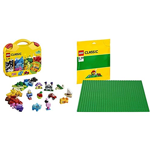 LEGO Classic 10713 Classic Maletín Creativo, Divertidos Ladrillos de Colores Vivos + Base de Color Verde, Juguete de Construcción Que Mide 25 centímetros de Lado