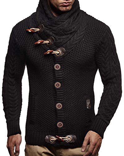 Leif Nelson Hombres Chaqueta de Punto con Cuello Chal LN-4195 Negro X-Large