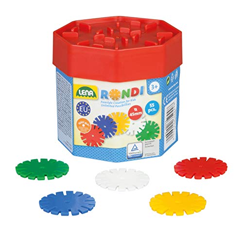 Lena 35946 - Juego enchufable Rondi 45 en caja de construcción, 55 piezas en varios colores, aprox. 45 mm , color/modelo surtido Lena 35946 - Juego enchufable Rondi 45 en caja de construcción, 55 piezas en varios colores, aprox. 45 mm , color/modelo surtido