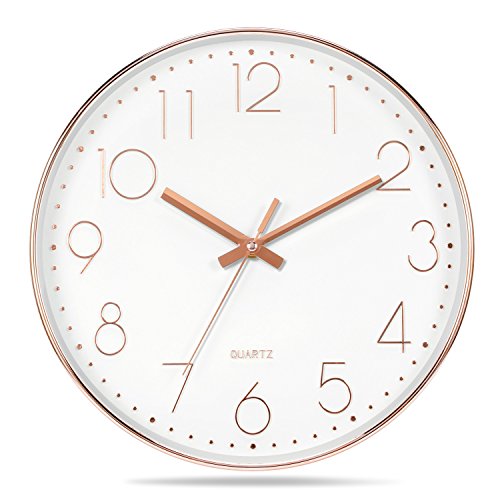 LENRUS 12 Inch Modern Wall Clock, Non Ticking Silent Quartz Battery Operated Round Easy to Read Kitchen Clock For Home/Office/School (Rose Gold) LENRUS 12 Inch Modern Wall Clock, Non Ticking Silent Quartz Battery Operated Round Easy to Read Kitchen Clock For Home/Office/School (Rose Gold)