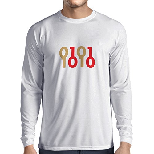 lepni.me Camiseta de Manga Larga para Hombre Código Binario, maníaco informático, Regalo humorístico de Programador (XX-Large Blanco Oro)
