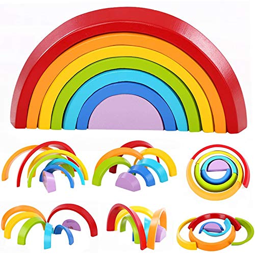 Lewo De Madera Arco Iris Apilado Juego Aprendizaje Juguete Geometría Bloques de construcción Juguetes educativos para niños bebé Lewo De Madera Arco Iris Apilado Juego Aprendizaje Juguete Geometría Bloques de construcción Juguetes educativos para niños bebé