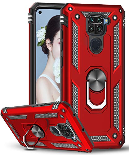 LeYi Funda Xiaomi Redmi Note 9,Armor Carcasa con 360 Grados Anillo iman Soporte Hard PC Silicona TPU Bumper Antigolpes Case para Movil Note 9,Rojo