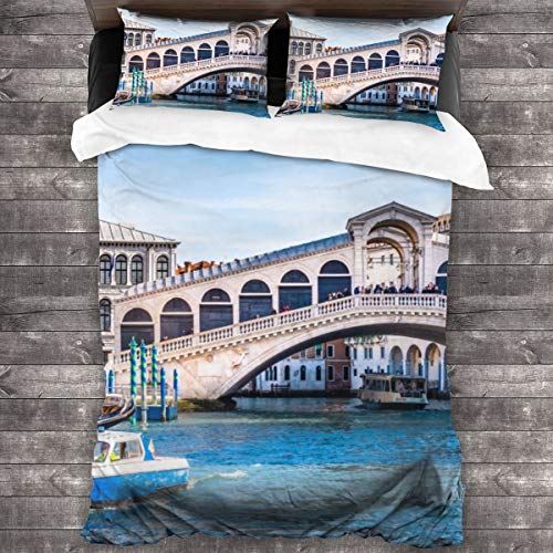 Lichenran 3D Juego Funda De Diseño Personalizado,Famoso, Casco Antiguo, Canal, Venecia, Italia,Ropa de Cama Set 1 Edredón 2 Fundas de Almohada Microfibra jueg,135 * 210cm*1