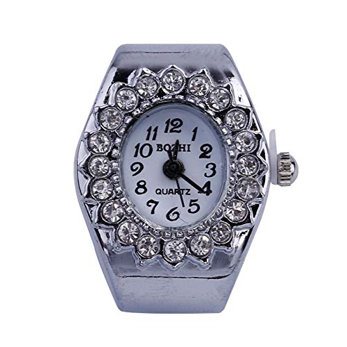 LINGZIA Relojes de Anillo de Dedo de Cuarzo elástico Redondo redimensionable LINGZIA Relojes de Anillo de Dedo de Cuarzo elástico Redondo redimensionable