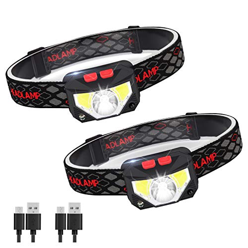 Linterna Frontal LED USB Recargable, ZOYJITU 2Pcs Linterna de cabeza led recargable, 8 Modos de uso (Luz Blanca/Luz Roja/Sensor). Linterna Frontal Led para Correr, Acampar, Pescar, Ciclismo