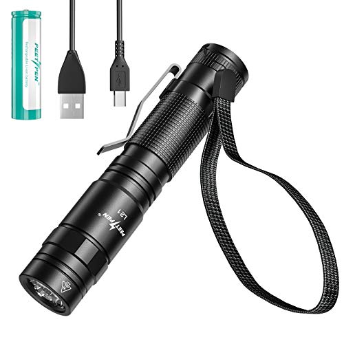 Linterna Led Recargable USB 1500 lumens Linterna alta potencia, Mini Llinterna led bolsillo, Antorcha táctica de policía impermeable de 5 modos para acampar, senderismo, emergencia PEETPEN L21