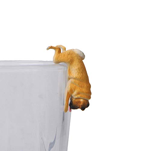 Litty089 - Figura decorativa de perro carlino con diseño de miniatura para colgar en el borde de la copa, adorno de animal en miniatura amarillo