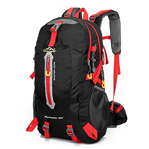 Lixada 40L Resistente al Agua Mochila, Portátil Mochila Trekking, Laptop Daypack, Durable Impermeable, para Escalada, Viajes, Actividades al Aire Libre (Negro y Rojo)