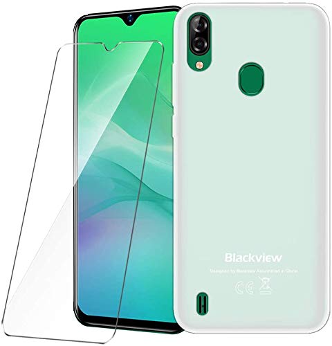 LJSM Funda para Blackview A60 Pro + Protector de Pantalla Templado Film Película Protectora - Semi-Transparente Carcasa Silicona TPU Suave Caso Case para Blackview A60 Pro 2019 (6.088"), Clear