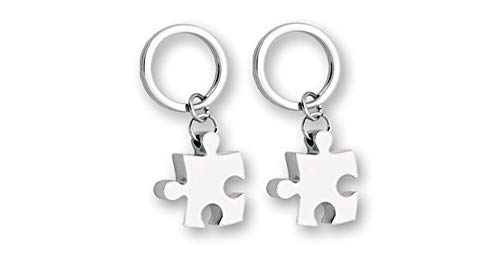 Llavero Doble Metal diseño Puzzle. Blanco/Blanco. 2 Unidades.