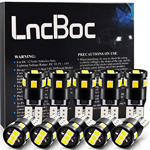LncBoc Bombillas LED W5W T10 LED Canbus Coche 9SMD 2835 LED W5W 168 194 Wedge Lamparas para Coches LED interior y exterior matricula luz led posicion 6500K Xenón Blanco 12V Paquete de 10