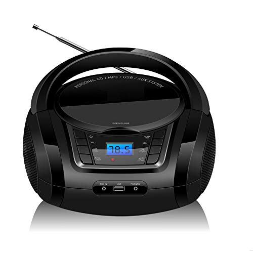 LONPOO Reproductor CD, Bluetooth Lectores de CD portátiles, con Altavoz HiFi, USB, Radio FM, Entrada AUX y Conector para Auriculares