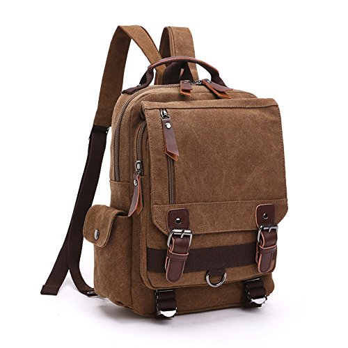 LOSMILE Mochila Hombres Mujer Lona Bolso de Bandolera La Bolsa de Mensajero Bolsa de Lona Bolsa de Hombro Messenger Bag Backpack. (café)