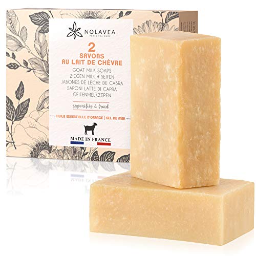 Lote de 2x Jabon de Leche de Cabra Hechos a Mano en Francia 100% Natural- 20% Leche de Cabra Fresca- 1x Sal Marina- 1x Naranja- Limpiador Facial y Cuerpo Antibacterial, Acne, Puntos Negros - 200g Lote de 2x Jabon de Leche de Cabra Hechos a Mano en Francia 100% Natural- 20% Leche de Cabra Fresca- 1x Sal Marina- 1x Naranja- Limpiador Facial y Cuerpo Antibacterial, Acne, Puntos Negros - 200g