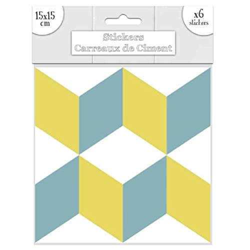 Lote de 6 pegatinas de azulejos de cemento – azul y amarillo – 15 x 15 cm