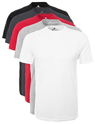Lower East Camiseta Manga Corta Hombre, Pack de 5, Multicolor (Blanco, negro, gris, hierro forjado y rojo), L