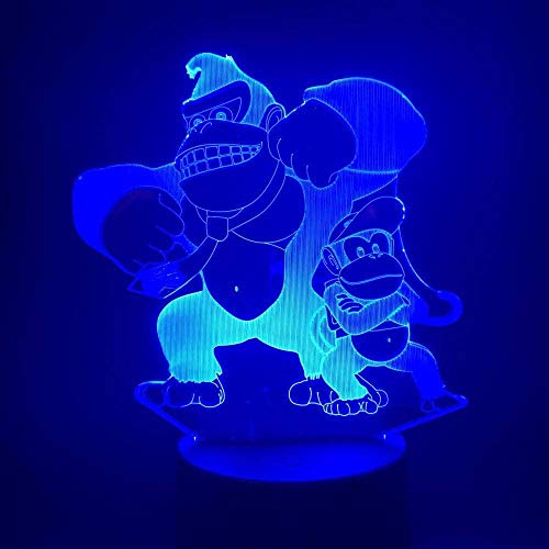 LSDAMN Lámpara de ilusión 3D Luz de noche LED Donkey Kong Sueño interior Juego para niños Cambio de color decorativo para niños Cumpleaños Regalos de vacaciones Lámpara de mesa
