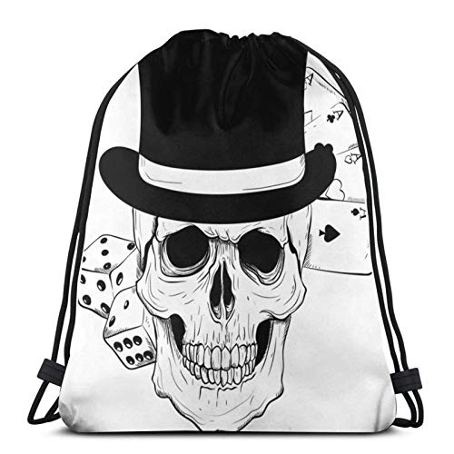 Lsjuee Escudo de Armas gótico con Calavera y naipe Mochila con cordón Mochila Deportiva Deportiva Mochila Impermeable para Hombres y Mujeres Riñonera Viaje Yoga Escuela de Playa