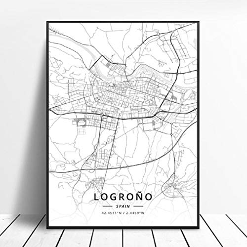 lubenwei Lleida Toledo Logroño Vigo Murcia Burgos España Lienzo Arte Mapa Póster 50x70cm Sin Marco AQ-778