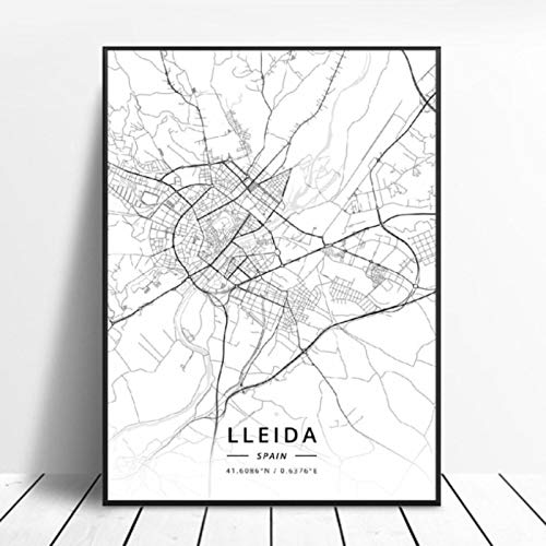 lubenwei Lleida Toledo Logroño Vigo Murcia Burgos España Lienzo Arte Mapa Póster 50x70cm Sin Marco AQ-781
