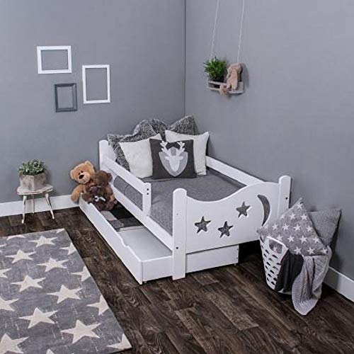 LULU MÖBEL Chrisi - Cuna completa con colchón 70 x 140 o 80 x 160 cm, somier de láminas de madera y cajón, para niños a partir de 2 años para niñas, niños LULU MÖBEL Chrisi - Cuna completa con colchón 70 x 140 o 80 x 160 cm, somier de láminas de madera y cajón, para niños a partir de 2 años para niñas, niños