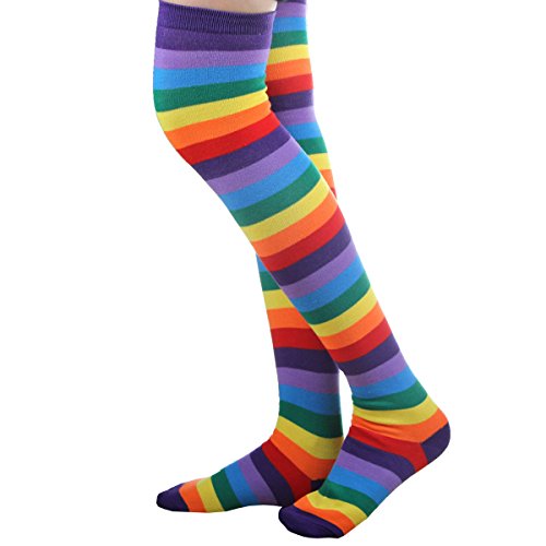 LUOEM Mujeres Rainbow Knee High Socks Colorful Muslo Calcetines Partido Cosplay Costom para Mujeres niñas
