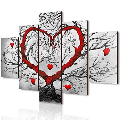 Lupia Vogue - Composición de 5 Cuadros de Madera para Pared, árbol del Amor, 66 x 115 cm
