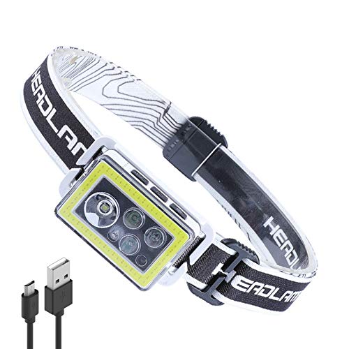 LUXJUMPER Linterna Frontal LED USB Recargable, XPG+COB LED Sensor De Movimiento Linterna, 9 Modos, Lámpara De Cabeza Impermeable COB para Camping, Excursión, Pesca, Carrera, Ciclismo
