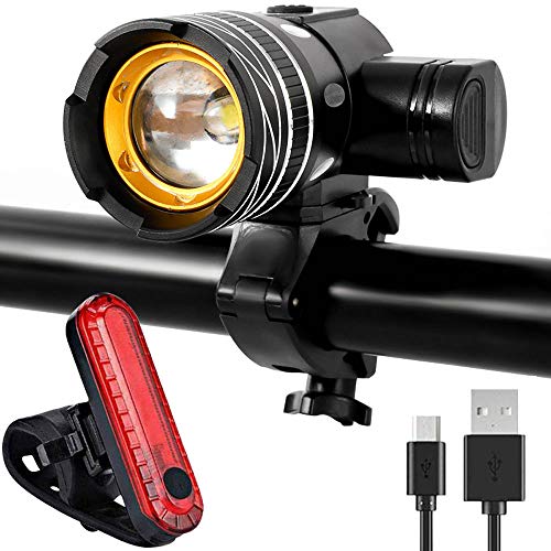 luz Bicicleta, Luces para Bicicleta LED Recargable e Impermeable - Combinaciones de Faros Delanteros y Luces Traseras Super Brillantes Fáciles Instalar，3 modos ，para Ciclismo Carretera Montaña